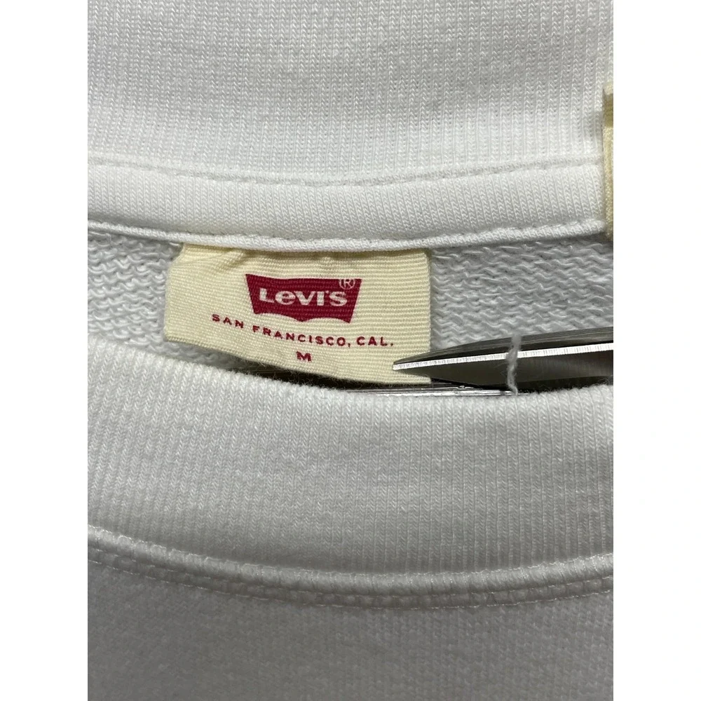 Levi's Sweatshirt Unisex Medium White Fleece Lined Classic Fit Red Batwing Logo